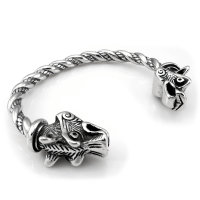 Solid Stainless Steel Viking Bangle Fenris Wolf - Silver-Colored