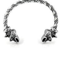 Solid Stainless Steel Viking Bangle Fenris Wolf - Silver-Colored