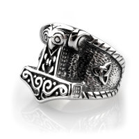 Stainless Steel Viking Ring Thors Hammer with Triquetra