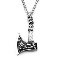 Stainless Steel Necklace Odins Axe Fenris Wolf, Hugin...