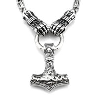 Solid stainless steel necklace Thors Hammer with gloves...