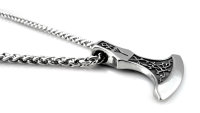Stainless steel necklace Odins axe with celtic knots and Futhark runes