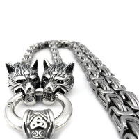 Massive Edelstahl Halskette Thors Hammer mit Fenris Wolf