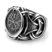 Stainless steel viking ring with vegvisir and celtic knots