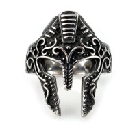 Stainless steel ring Spartan warrior helmet with Celtic...