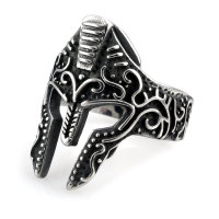 Stainless steel ring Spartan warrior helmet with Celtic knots