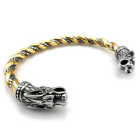 Stainless Steel Viking Bangle Fenris Wolf 2 - Silver &amp; Gold colored
