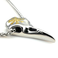 Stainless Steel Viking Necklace Crow Skull with Helm of Awe