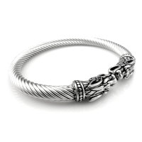 Stainless Steel Viking Bangle Geri &amp; Freki - Silver