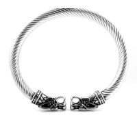 Stainless Steel Viking Bangle Geri &amp; Freki - Silver