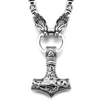 Solid stainless steel necklace with tigers and Thors...
