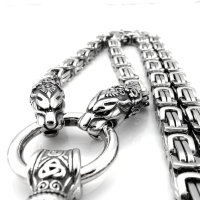 Solid stainless steel necklace with tigers and Thors Hammer pendant