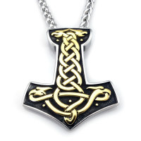 Stainless steel necklace Thors Hammer with Hugin &amp;...