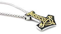 Edelstahl Halskette Thors Hammer mit Hugin &amp; Munin und keltischen Knoten