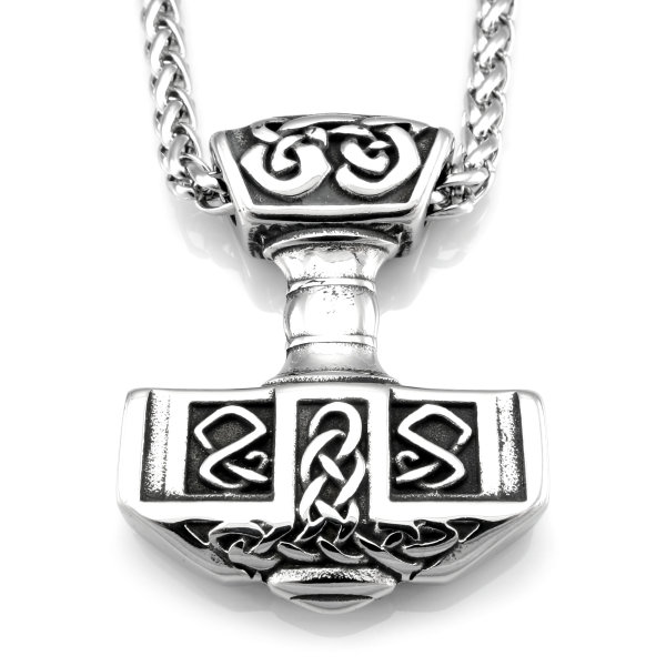 Stainless steel necklace Thors hammer with celtic knots