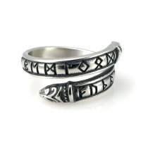Stainless Steel viking ring nidhogg with viking runes
