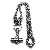 Solid stainless steel necklace Thors Hammer with Geri &amp; Freki