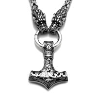 Solid stainless steel necklace Thors Hammer with Geri...