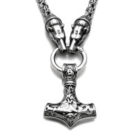 Solid stainless steel necklace Fenris Wolf with Thors...
