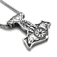 Stainless steel necklace Thors hammer with Vegvisir and...