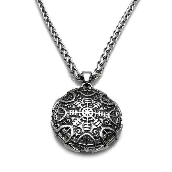 Stainless steel necklace viking shield with helm of Awe I