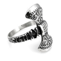 Stainless Steel Ring Viking Axe with Helm of Awe and...