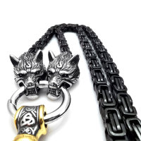 Solid stainless steel necklace Thors Hammer with Fenris...