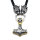 Solid stainless steel necklace Thors Hammer with Fenris Wolf - Black Silver Gold