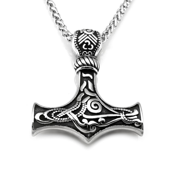 Edelstahl Halskette Thors Hammer mit keltischen Knoten II