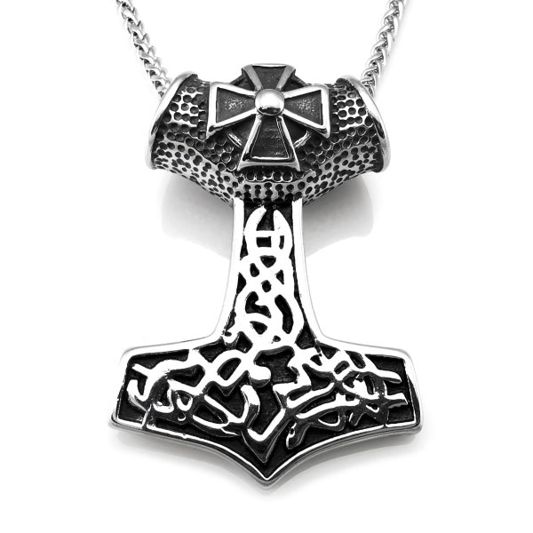 Stainless steel necklace thors hammer with celtic knots