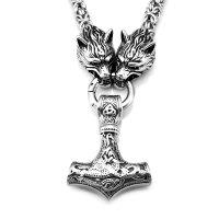 Solid stainless steel necklace Thors Hammer with Fenris...