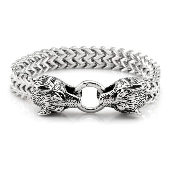 Stainless Steel Viking Bracelet Geri &amp; Freki II - Silver