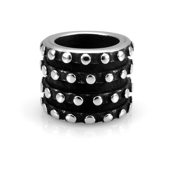 Stainless steel beard pearl black &amp; silver - 8 mm inner diameter