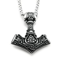 Stainless steel necklace Thors Hammer with Odin &amp;...