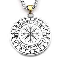 Stainless Steel Runic Circle Necklace Hugin &amp; Munin - Gold and Silver Colors