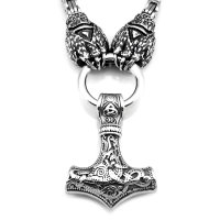 Solid stainless steel necklace &quot;Veles&quot; with bear paws and Thors hammer