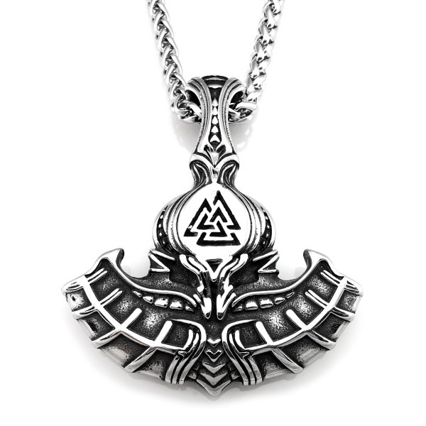 Stainless steel necklace Viking axe with Valknut