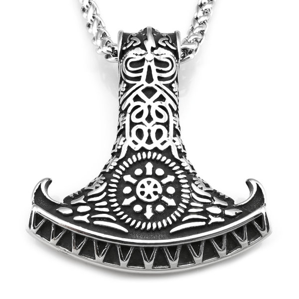 Stainless steel necklace Axe with Odin the father of gods