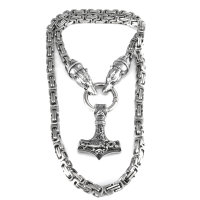 Solid stainless steel necklace Thors Hammer with Fenris Wolf